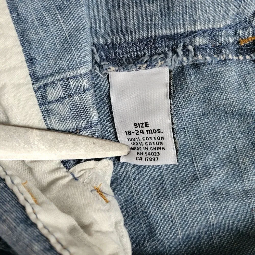 Vintage Old Navy Baby Denim Overalls 18-24M Blue Button Retro 90s Y2K Toddler